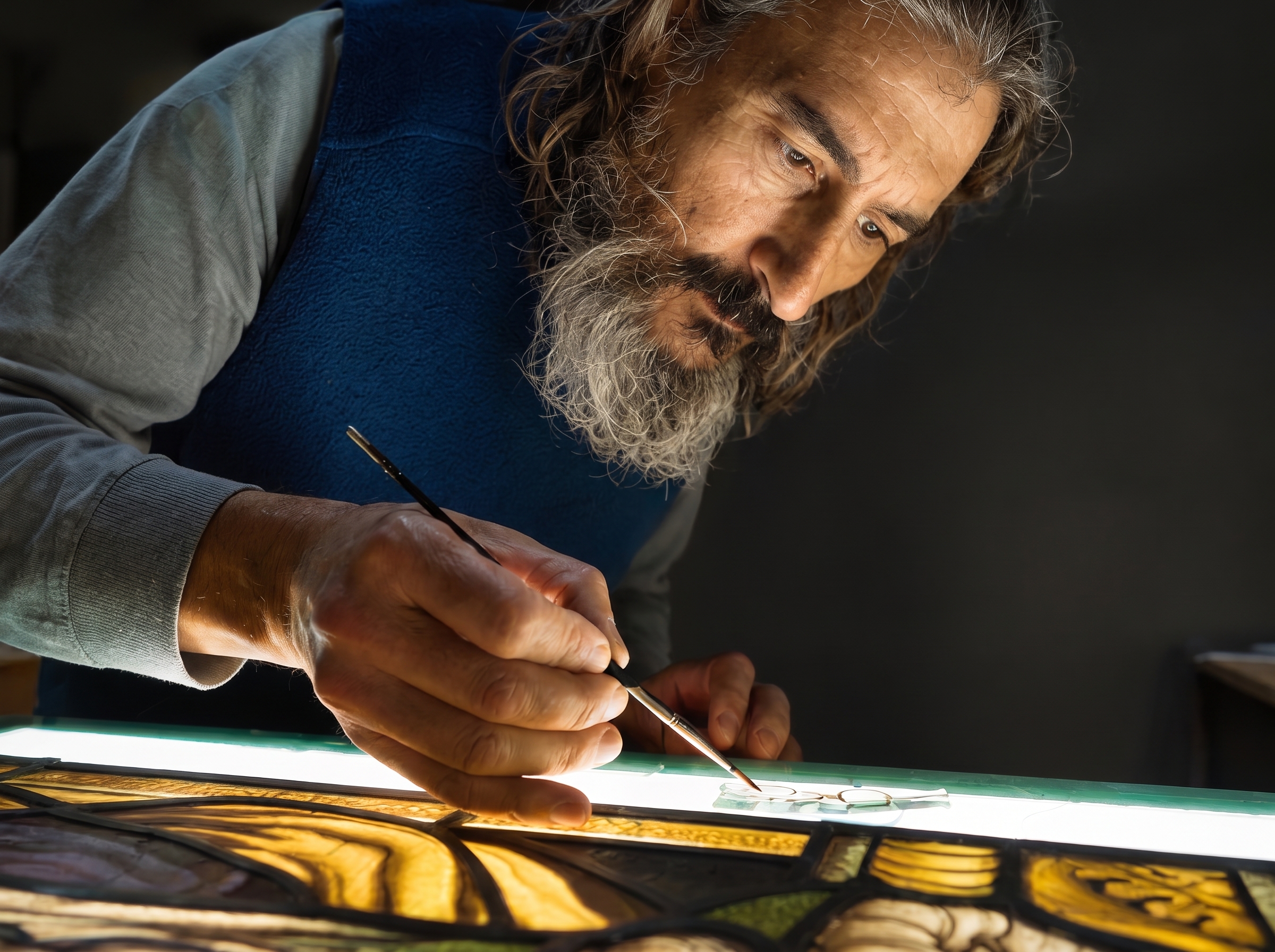 Alejandro Badillos labrando un vitral